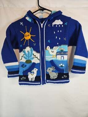 Isabella Mia Hand Knit Peruvian Wool Folk Art Hooded Zip Sweater Size 8
